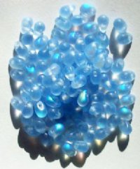 100 4x6mm Transparent Matte Light Sapphire AB Drop Beads